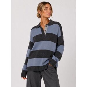 Madewell Striped Polo Rugby Sweater Blue Gray Wool Alpaca‎ Blend XS